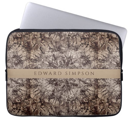 Chic Rose Gold and Black Mandala Drawing Monogram Laptop Sleeve