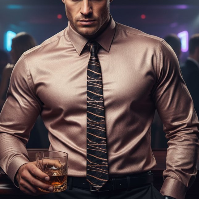 Chic rose gold and black marble sparkle wedding  neck tie (Creator Uploaded)