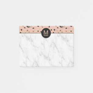Chic Rose Gold and Marble Pattern with Monogram Post-it Notes
