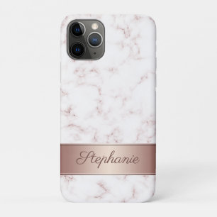 Chic Rose Gold and White Marble Script Name iPhone 11 Pro Case