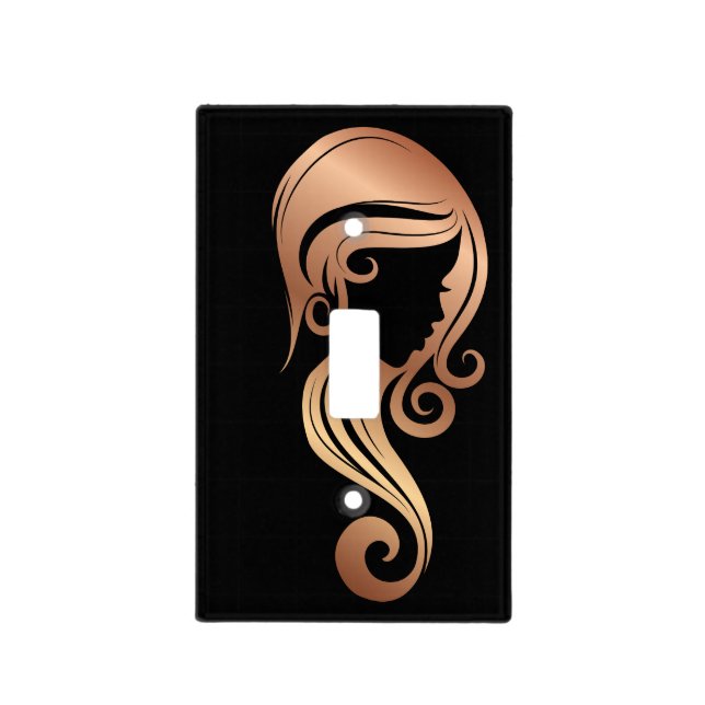 Chic Rose Gold Beauty Girl Hair & Makeup Salon Light Switch Cover (Front)