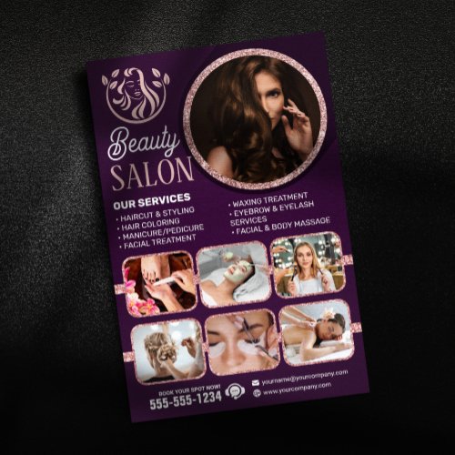 Chic Rose Gold Beauty Spa Hair Nail Makeup Salon Flyer