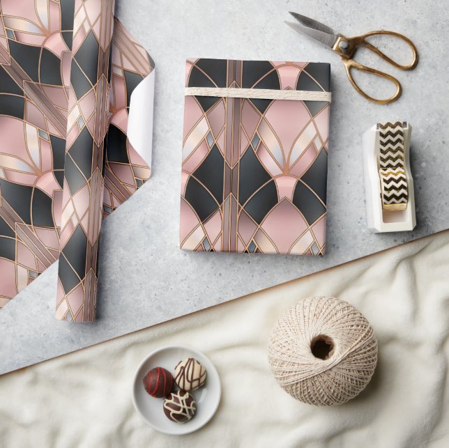 Chic Rose Gold Black Abstract  Wrapping Paper (Crafts)