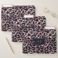 Chic Rose Gold Black Leopard Print Monogrammed