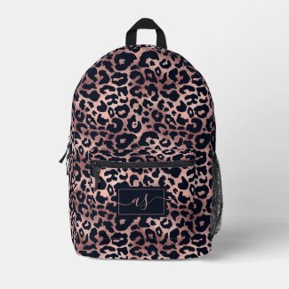 Chic Rose Gold Black Leopard Print Monogrammed
