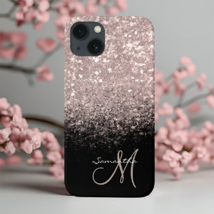 Chic Rose Gold & Black Monogram iPhone 13 Case