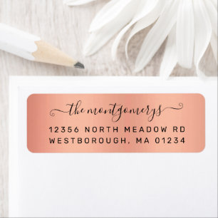 Chic Rose Gold Black Script Metal Return Address Label