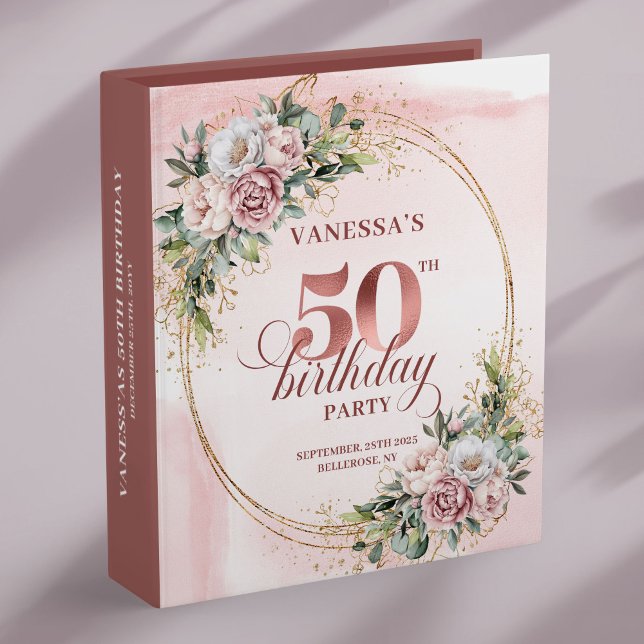 Chic Rose Gold Blush Floral Greenery 50th Birthday 3 Ring Binder (Chic Rose Gold Blush Floral Greenery 50th Birthday Memory Album

)