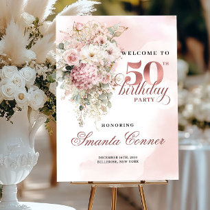 Chic Rose Gold Blush Flowers 50th Birthday Welcome Foam Board