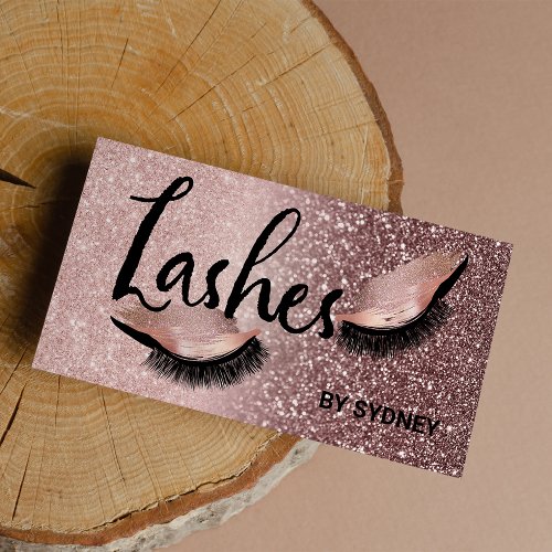 Chic Rose Gold Blush Pink Glitter Lashes Business Card