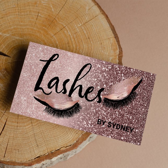 Chic Rose Gold Blush Pink Glitter Lashes Business Card (Chic Rose Gold Blush Pink Glitter Lashes)