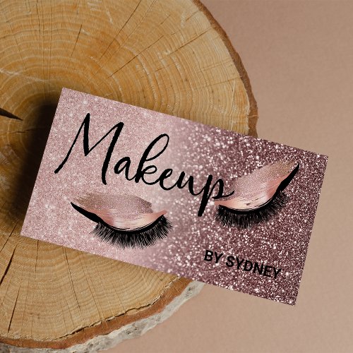 Chic Rose Gold Blush Pink Glitter Makeup Artist Business Card