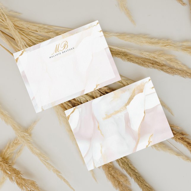 Chic Rose Gold Blush Pink Monogram Agate Marble Note Card (Creator Uploaded)