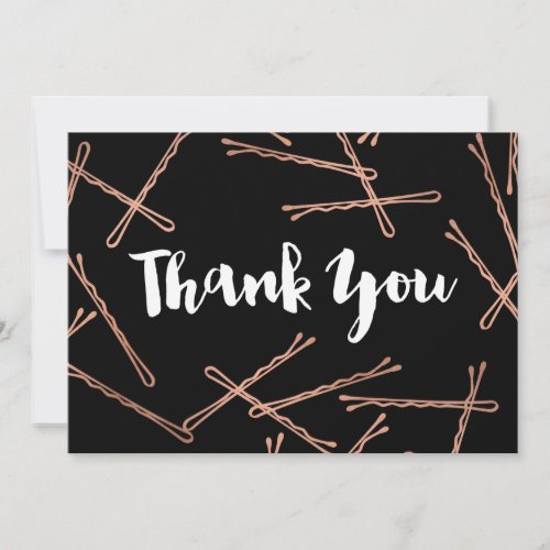 Chic Rose Gold Bobby Pins Black Thank You Note Card