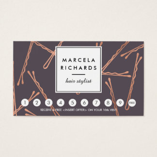 Chic Rose Gold Bobby Pins Hair Salon Gray Loyalty Business Card