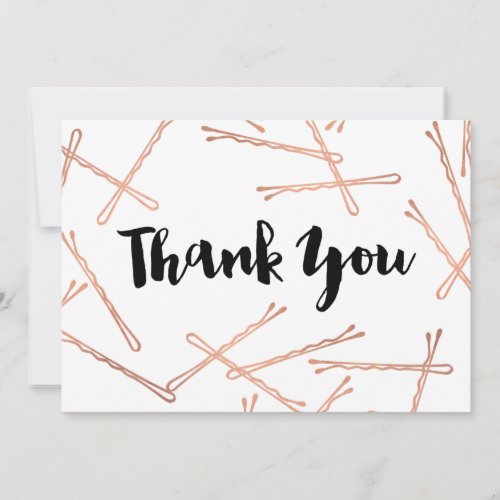 Chic Rose Gold Bobby Pins Hair Salon Thank You Note Card