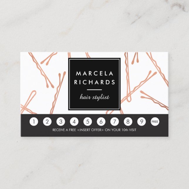 Chic Rose Gold Bobby Pins Hair Stylist Loyalty Card