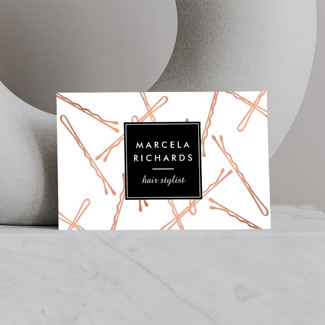 Chic Rose Gold Bobby Pins Hair Stylist Salon Business Card (Creator Uploaded)
