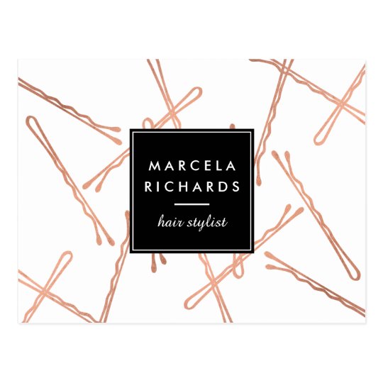Chic Rose Gold Bobby Pins Hair Stylist Salon Postcard Zazzle Com
