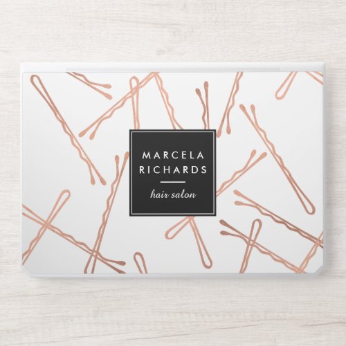 Chic Rose Gold Bobby Pins Pattern Hair Salon HP Laptop Skin