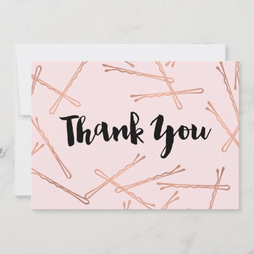 Chic Rose Gold Bobby Pins Pink Thank You Note Card