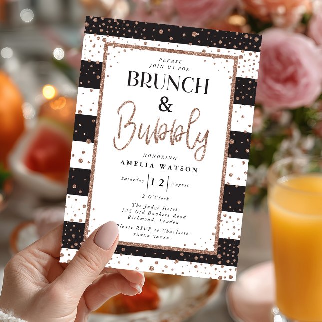 Chic Rose Gold Brunch & Bubbly Bridal Shower Invitation (Sip, sparkle, and celebrate 💖 Send your love with this glamorous rose gold bridal shower invite.)