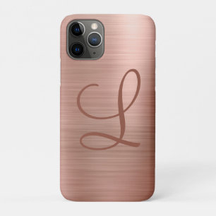 Chic Rose Gold Brushed Metal Monogram Initial iPhone 11 Pro Case