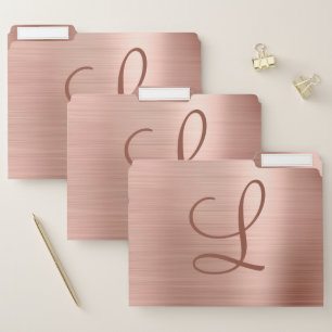 Chic Rose Gold Brushed Metal Monogram Initial File Folder