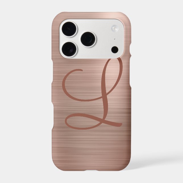 Chic Rose Gold Brushed Metal Monogram Initial Iphone Case (Back)
