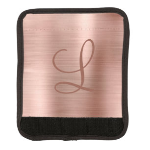 Chic Rose Gold Brushed Metal Monogram Initial Luggage Handle Wrap