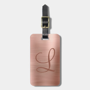 Chic Rose Gold Brushed Metal Monogram Initial Luggage Tag