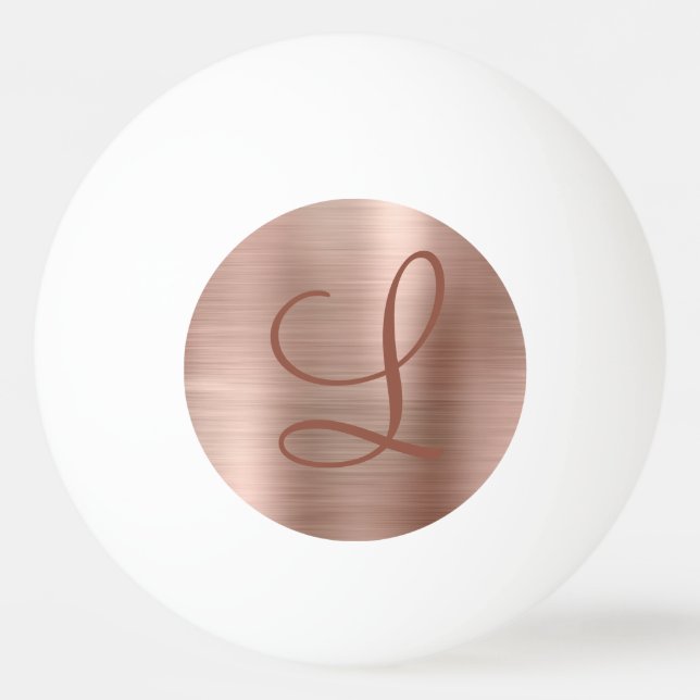 Chic Rose Gold Brushed Metal Monogram Initial Ping Pong Ball (Front)