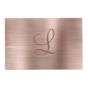 Chic Rose Gold Brushed Metal Monogram Initial Placemat