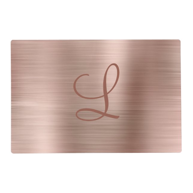 Chic Rose Gold Brushed Metal Monogram Initial Placemat (Front)