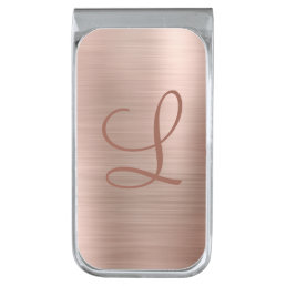Chic Rose Gold Brushed Metal Monogram Initial Silver Finish Money Clip