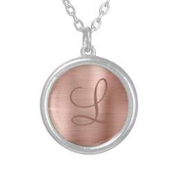 Chic Rose Gold Brushed Metal Monogram Initial Silver Plated Necklace