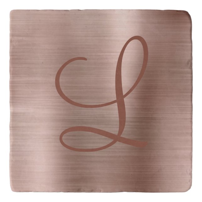 Chic Rose Gold Brushed Metal Monogram Initial Trivet (Front)