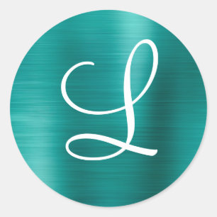 Chic Rose Gold Brushed Metal Pink Monogram Classic Round Sticker