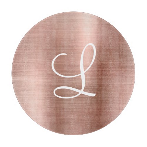 Chic Rose Gold Brushed Metal Pink Monogram Cutting Board