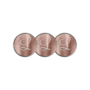 Chic Rose Gold Brushed Metal Pink Monogram Golf Ball Marker