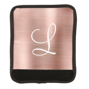 Chic Rose Gold Brushed Metal Pink Monogram Luggage Handle Wrap