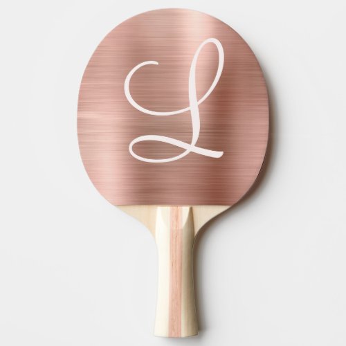 Chic Rose Gold Brushed Metal Pink Monogram Ping Pong Paddle