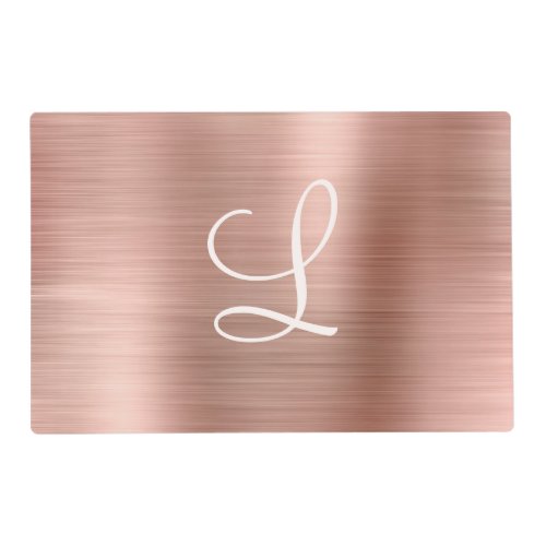 Chic Rose Gold Brushed Metal Pink Monogram Placemat