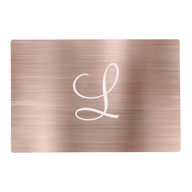 Chic Rose Gold Brushed Metal Pink Monogram Placemat (Front)