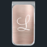 Chic Rose Gold Brushed Metal Pink Monogram Silver Finish Money Clip<br><div class="desc">This elegant personalized money clip features a large pale pink script monogram on a background of rose gold brushed metallic texture. A unique girly gift for birthday,  holidays and any special occasion. Designed just for you by Extreme Tees!</div>