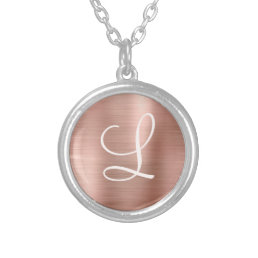 Chic Rose Gold Brushed Metal Pink Monogram Silver Plated Necklace