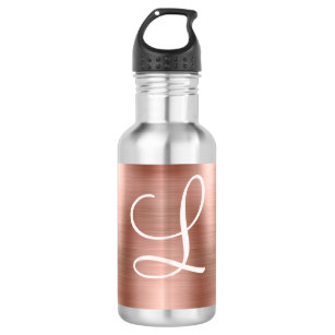 Chic Rose Gold Brushed Metal Pink Monogram Stainless Steel Water Bottle