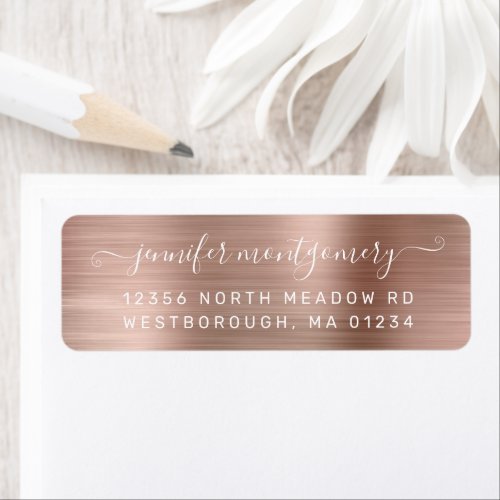 Chic Rose Gold Brushed Metal Return Address Label