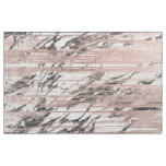 Chic Rose Gold Brushstrokes on Black White Marble Fabric
