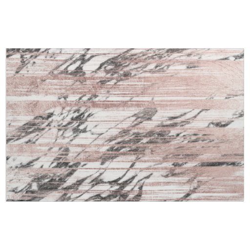 Chic Rose Gold Brushstrokes on Black White Marble Fabric
